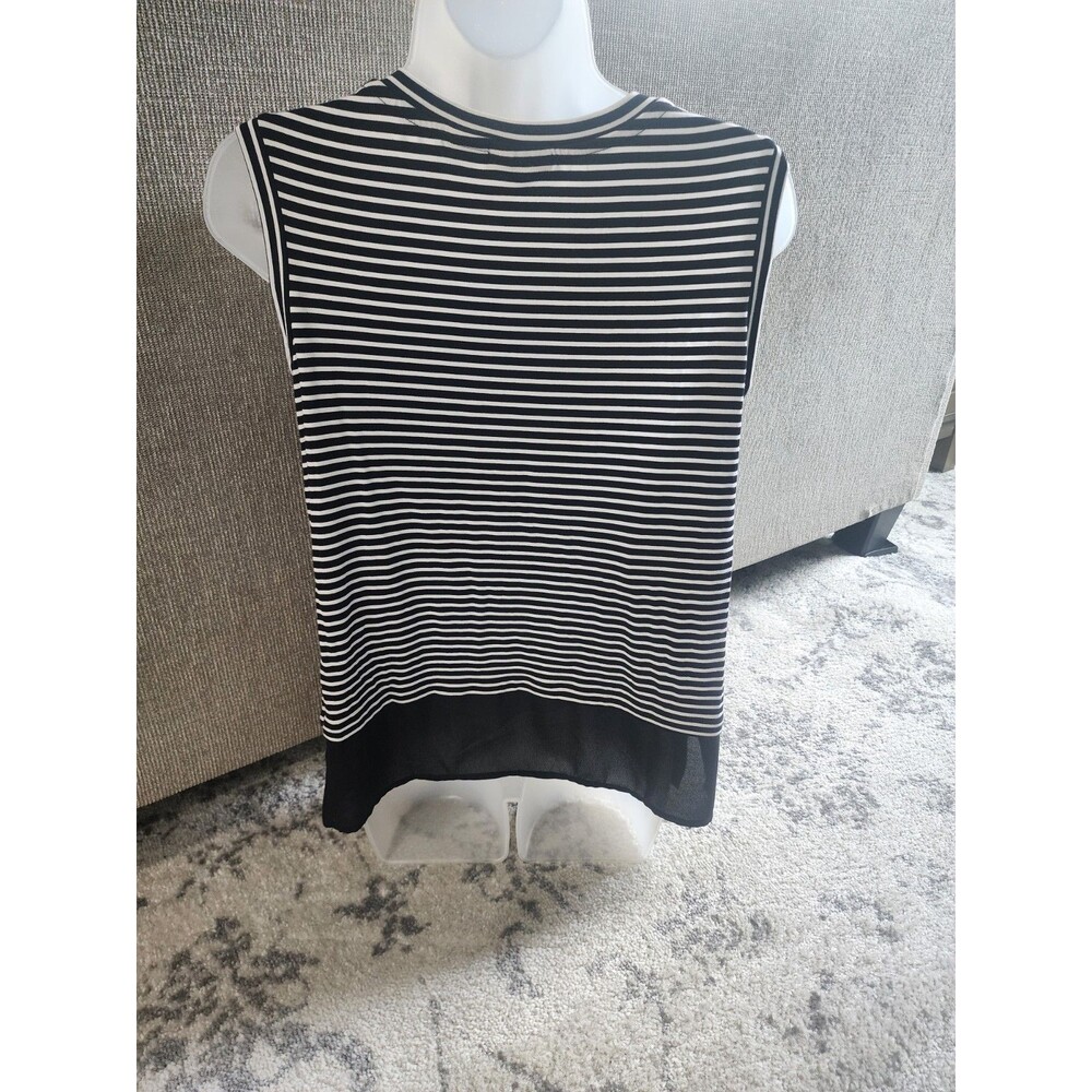 Tahari Tank Womens Size Medium Black White Striped 100% Polyester Sleeveless Top - Picture 3 of 6